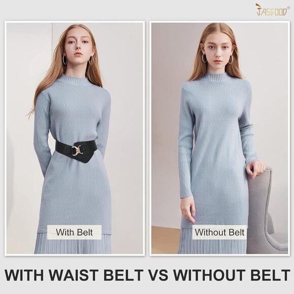 Women\'s Wide Elastic Stretch Waist Belt Adjustable Dress Belt Matte Black Gold main image 6